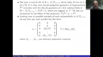 B. Doubrov (BSU): Moving frames and invariants for submanifolds in parabolic homogeneous spaces - 3.