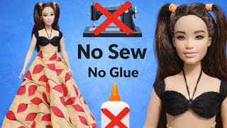 How to make doll dress without stitching|no sew no glue doll dress|DIY without sewing 