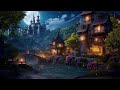 Peaceful village ambience  crickets soft river fireflies full moon at night