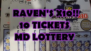 RAVEN'S X10!!🏈 10 TICKETS MARYLAND LOTTERY #subscribe #lottery #scratch