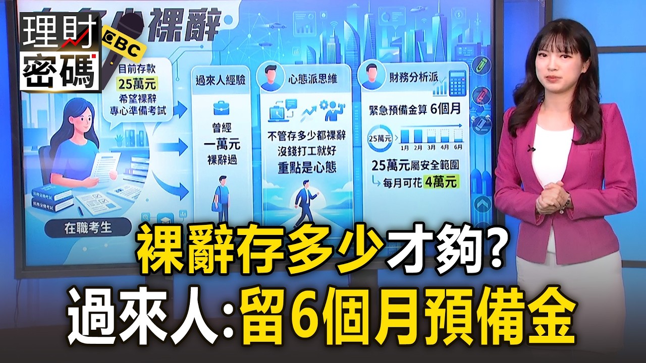 裸辭存多少才夠？過來人：留6個月預備金【理財密碼】
