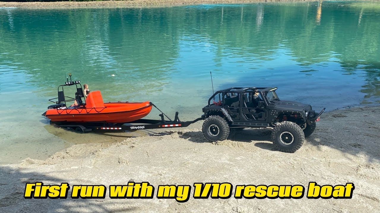 First run DIY 1/10 RC rescue boat with twin TFL outboard