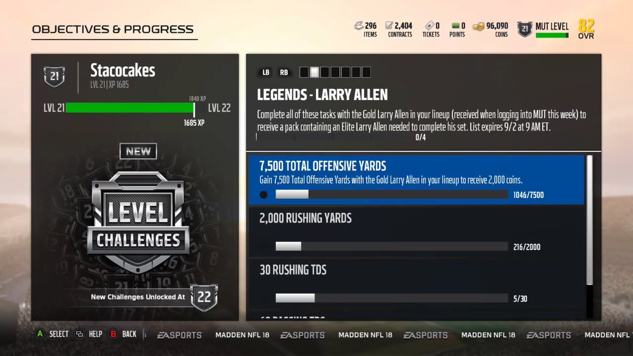Madden 18 Ultimate Team Legend Larry Allen and Rodney Harrison Weekly Objectives and Rewards