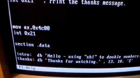 NASM/Assembly program using "shl" (shift left) to double numbers.