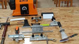 Various sharpening jigs of Allwin 10 inch variable speed wet sharpener