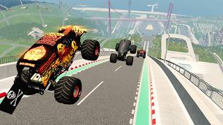 Monster Truck Mega Ramp Showdown – Grave Digger, Black Pearl &amp; Shark High Speed Jumps | BeamNG.drive