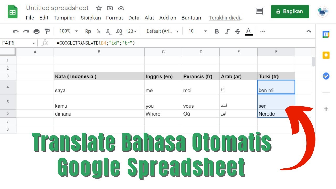 TRANSLATE BAHASA DI GOOGLE SPREADSHEET (OTOMATIS) YouTube
