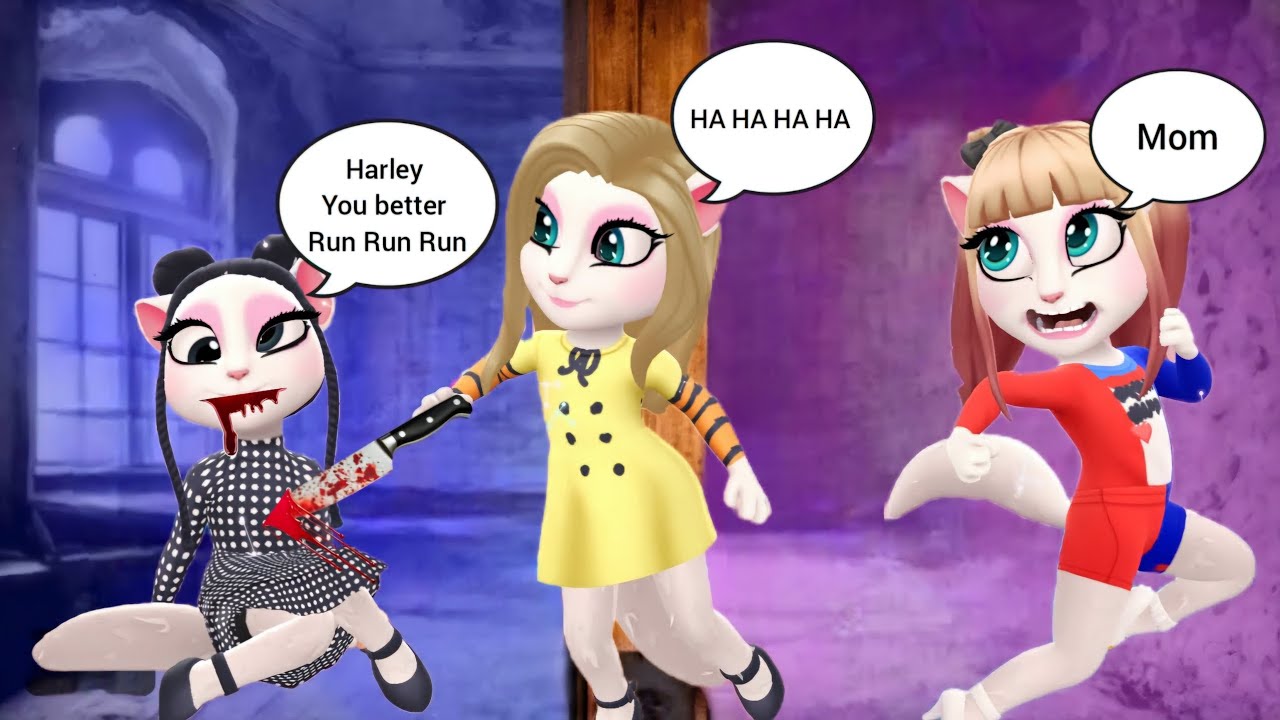 Daughter M3gan doll Killed Daughter Wednesday Addams And Harley Quinn Run // My Talking Angela 2