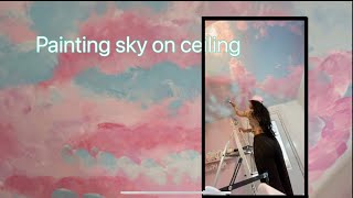 On My Kitchen Ceiling I painted Sky and pink candy floss clouds