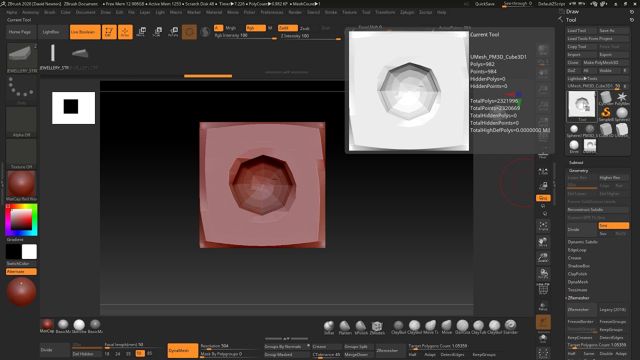 ask zbrush how to cut an object in half