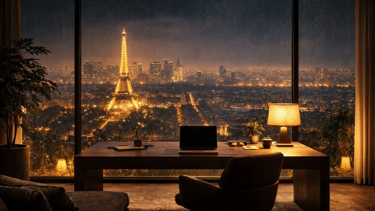 Penthouse City Rain at Night Smooth Jazz Ambience for Calm & Focus 30 min