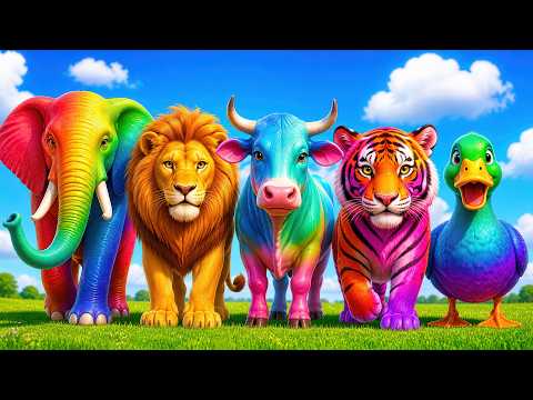 Long Slide Game with Cow Elephant Gorilla Hippopotamus Tiger 3d Animal Game Funny 3d Animals