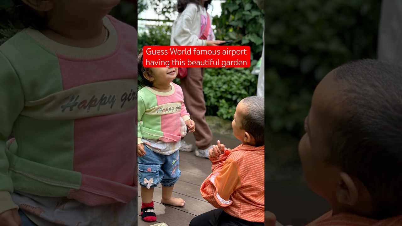 My kids playing in beautiful butterfly garden 