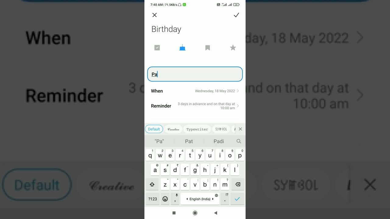 set Birthday reminder on MI calendar📅 