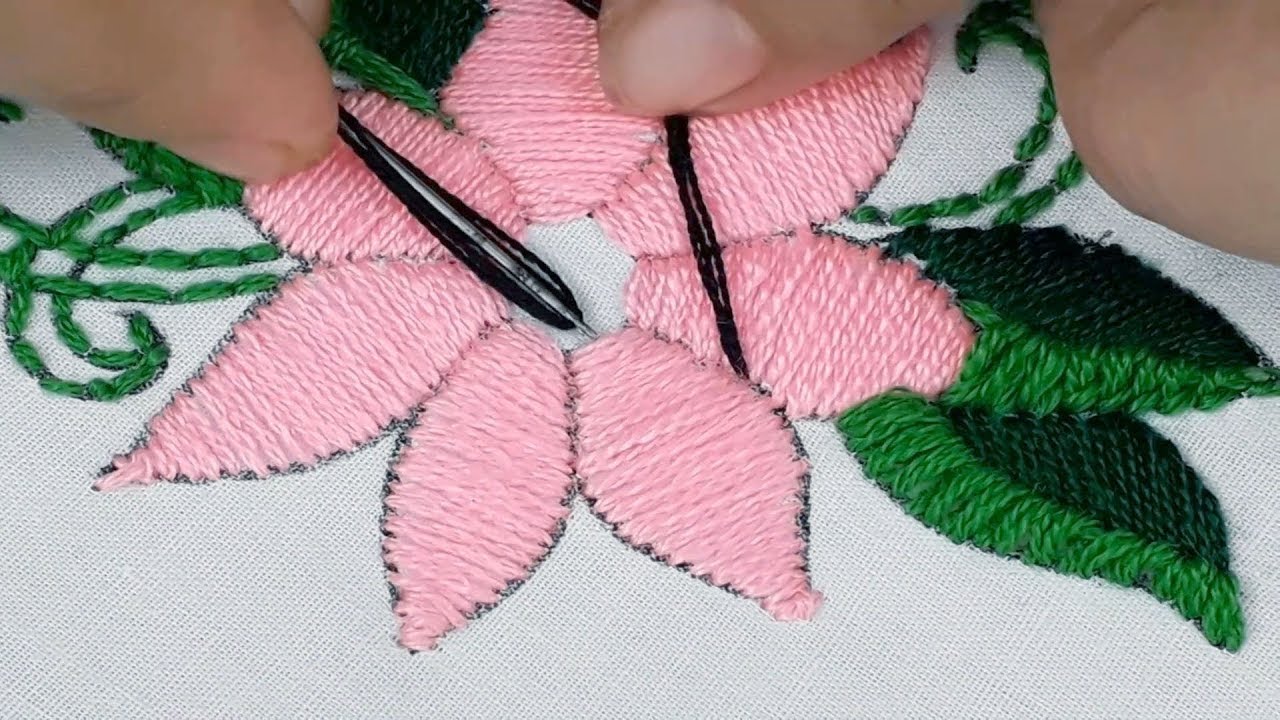 hand embroidery easy flower design,modern flower embroidery - YouTube