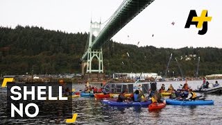Portland Protesters Hang From Bridge To Stop Shell Arctic Oil Drilling