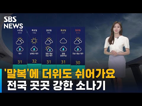 [날씨] '말복'에 더위도 쉬어가요…전국 곳곳 강한 소나기 / SBS