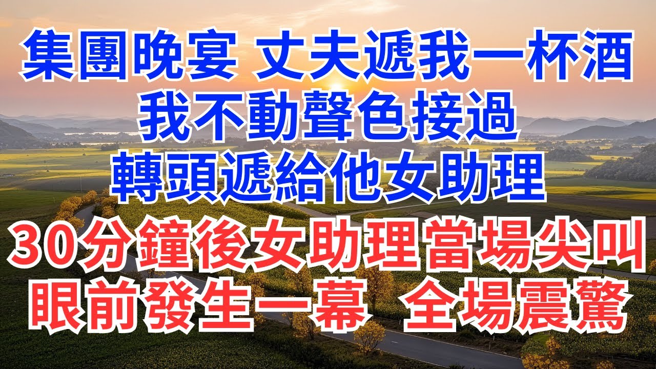 集團晚宴，丈夫遞我一杯酒，我不動聲色接過，轉頭遞給他女助理，30分鐘後女助理當場尖叫!眼前發生一幕，全場震驚！#為人處世#正能量#故事分享#生活經驗#情感