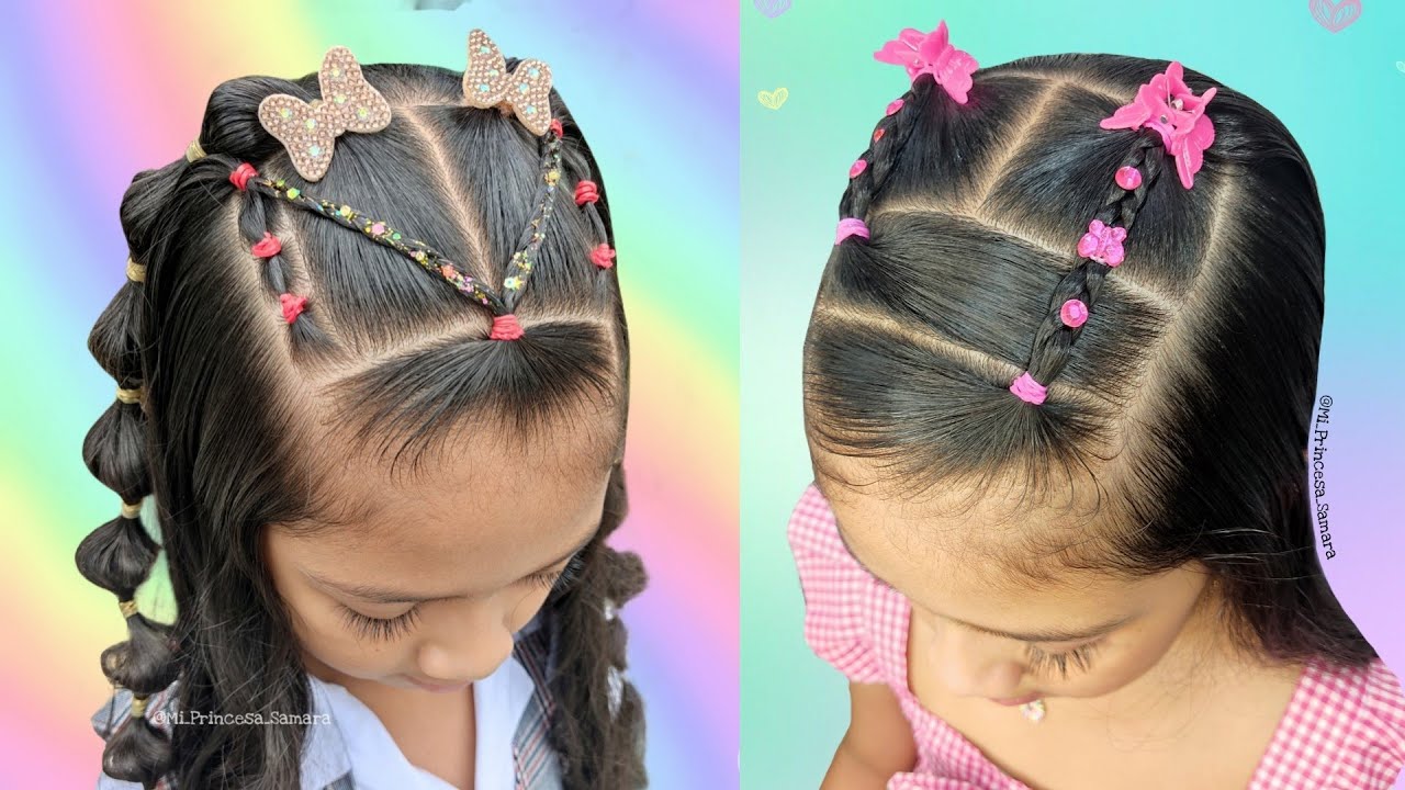 DOS IDEAS DE PEINADO CON CABELLO SUELTO 💝 PEINADO PARA NIÑAS 🌻