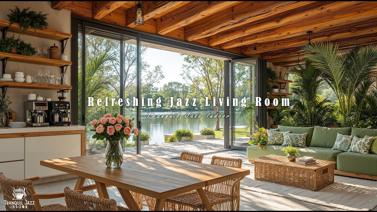 Refreshing Jazz Living Room for Stress Relief | Tranquil Jazz Melody with Fresh Breeze to Calm