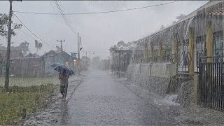 EXTREME WEATHER⚡☔ Walking Through Heavy Rain in a Beautiful Indonesian Village | Relaxing Rain Sound screenshot 1