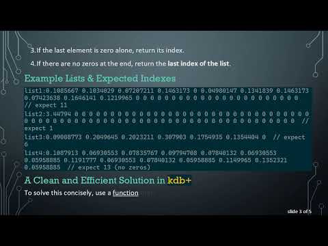 Efficiently Finding the Index of 0 at the End of a List in kdb+