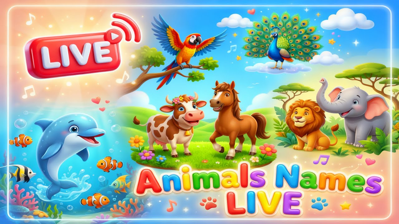 LIVE: Learn Sea Animals, Farm Animals, Wild Animals & Birds Names | Kids Learning Video
