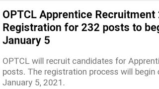 OPTCL APPRENTICE RECRUITMENT 2021:REGISTRATION FOR 232 POST TO START ON JAN 5,HOW TO REGISTER OPTCL
