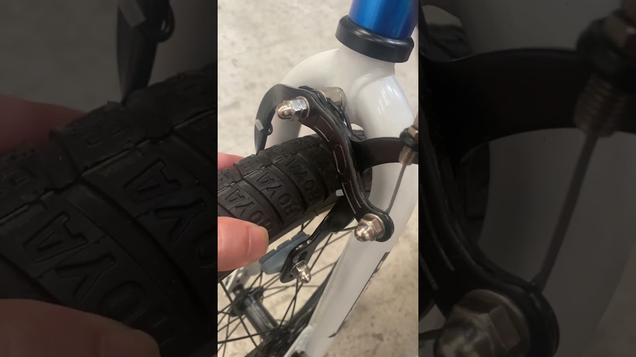 How to adjust royalbaby kids bike front brake if the brake pad leans to one side.