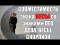 психология.совместимость в браке  знака Весы со знаками Лев,  Дева, Весы, Скорпион