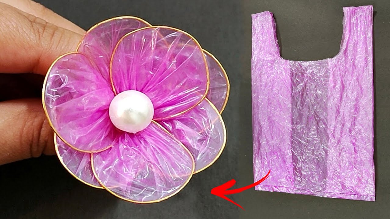 Super easy Polybag flower making - Plastic carry bag flower making ...