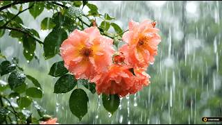 Rain on Coral Roses with Golden Centers | Soft Piano & Rain Sounds for Sleep, Study & Emotional screenshot 3