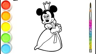 menggambar dan mewarnai Princess Minnie Mouse untuk anak-anak