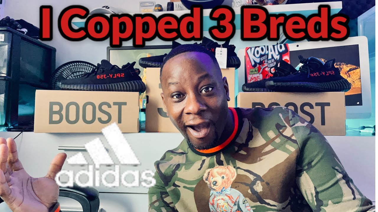 Yeezy 350 V2 Bred on feet