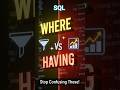 WHERE vs HAVING in SQL – Clear and Quick Difference