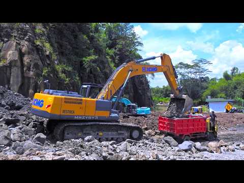 36 Ton Monster XCMG Excavator Crushes Mountain Cliff To Load Dump Truck Fleet!