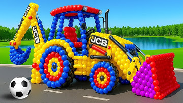 Long Slide Game With JCB and Tractor placed on the football field - 3d Tractor Game - Funny 3d JCB