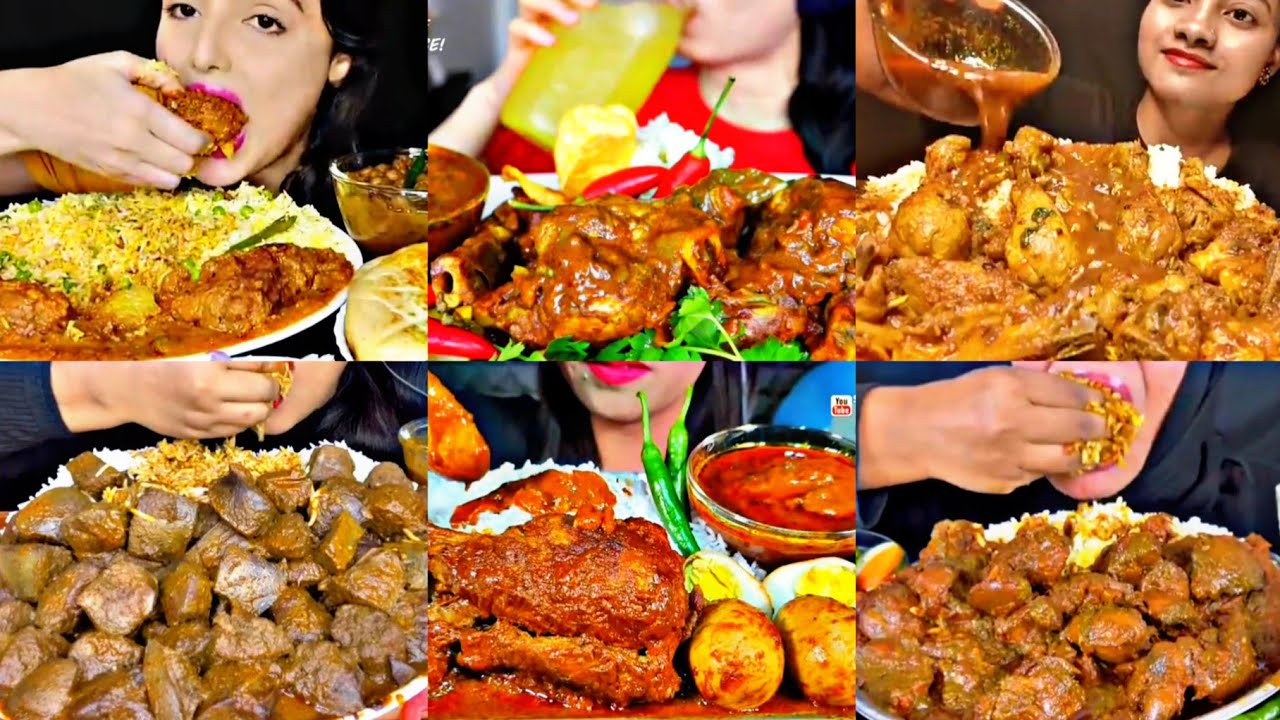 ASMR EATING SPICY MUTTON CURRY, CHICKEN CURRY, BIRIYANI BEST INDIAN