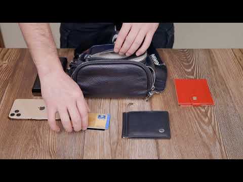 Сумка для жінок з декором у вигляді кнопок із натуральної шкіри Vintage 22388 Чорна, видео 1