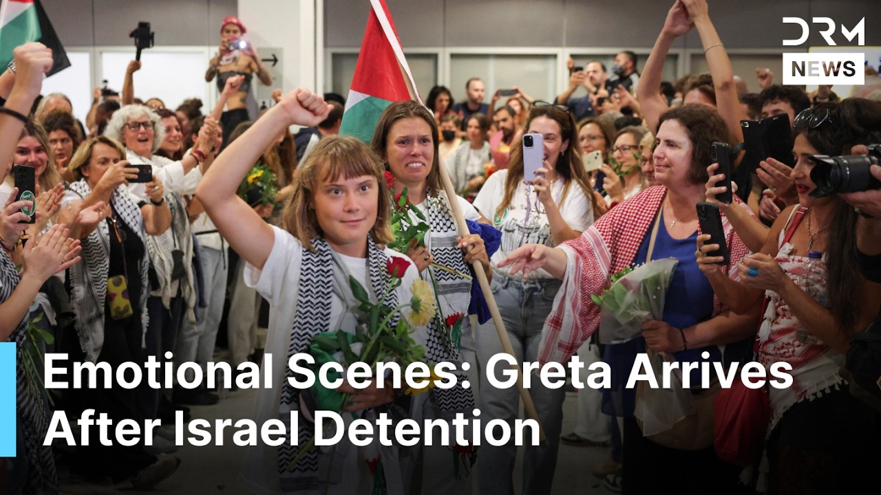 ПОЛНОЕ ВИДЕО: Грета Тунберг и активисты прибывают в Афины после израильского задержания — эмоцион...
