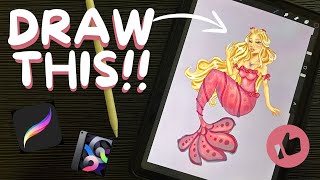 I tried Drawing BARBIE using PROCREATE!! screenshot 3