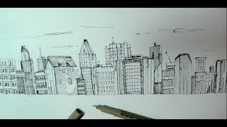 How to draw a panoramic city skyline or cityscape with buildings