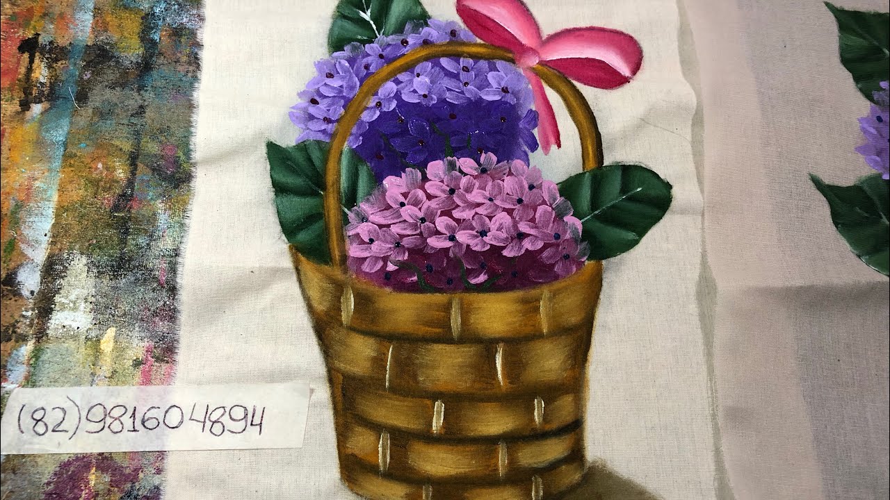 Aprenda pintar cesta de hortênsias