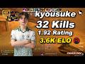 🔥kyousuke (32-14) 1.92 Rating | avg 3.6K ELO | Mirage POV | Jun 15, 2026
