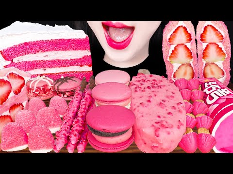 ASMR Pink Dessert, Ice Cream, Cake, Jelly 핑크 케이크, 아이스크림, 젤리 먹방 Mukbang, Eating
