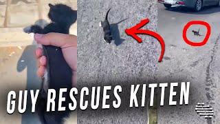 Guy Manages to Protect and Carry a Kitten off the Road