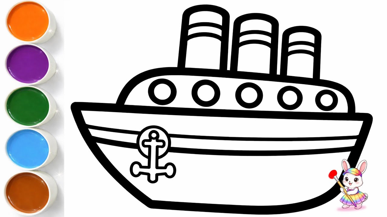 🌈 Easy Ship Drawing for Kids | Step-by-Step Sketch on White Background for Toddlers Art Practice.