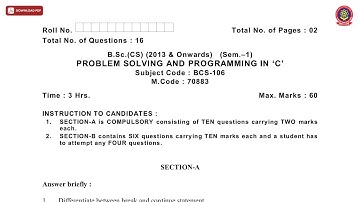 BSC 1ST SEM CS PROBLEM SOLVING AND PROGRAMMING IN C DEC 2020 | PTU