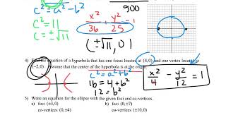 Quiz Review, Hyperbolas and Ellipses Part 1