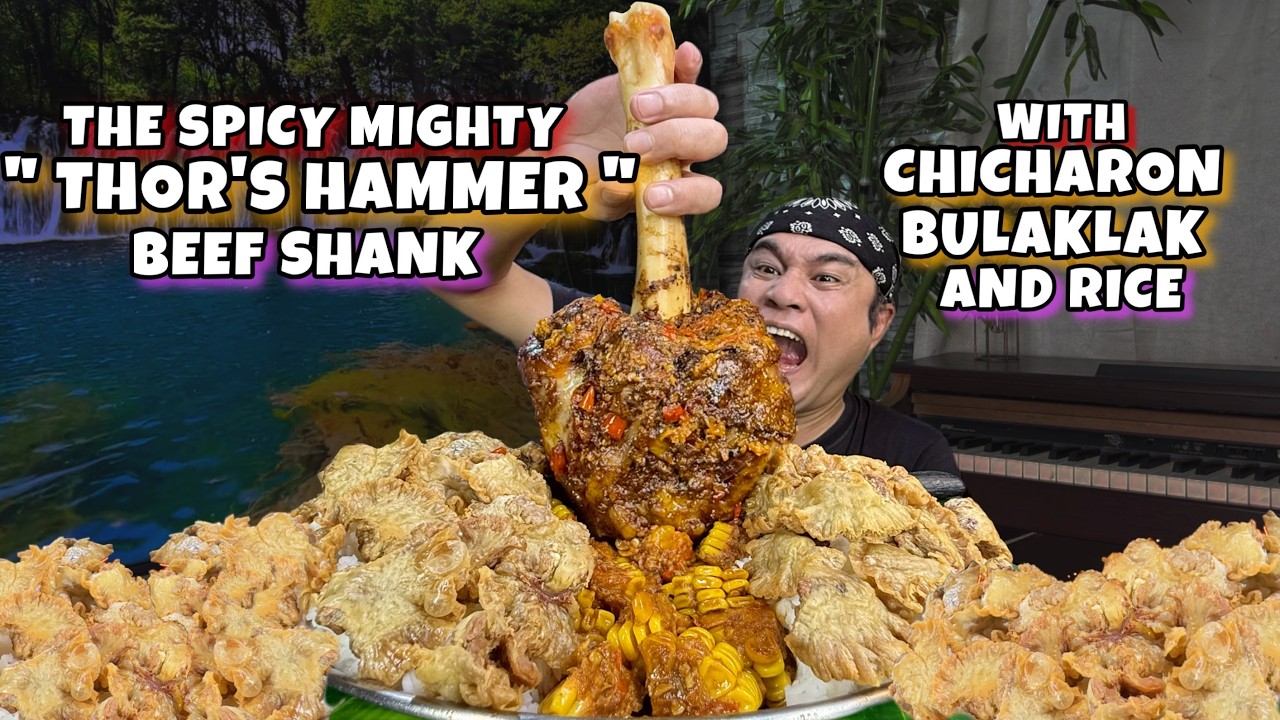 Spicy Thor's Hammer Beef Shank with Bite size Crispy Pork Chicharon Bulaklak and Rice